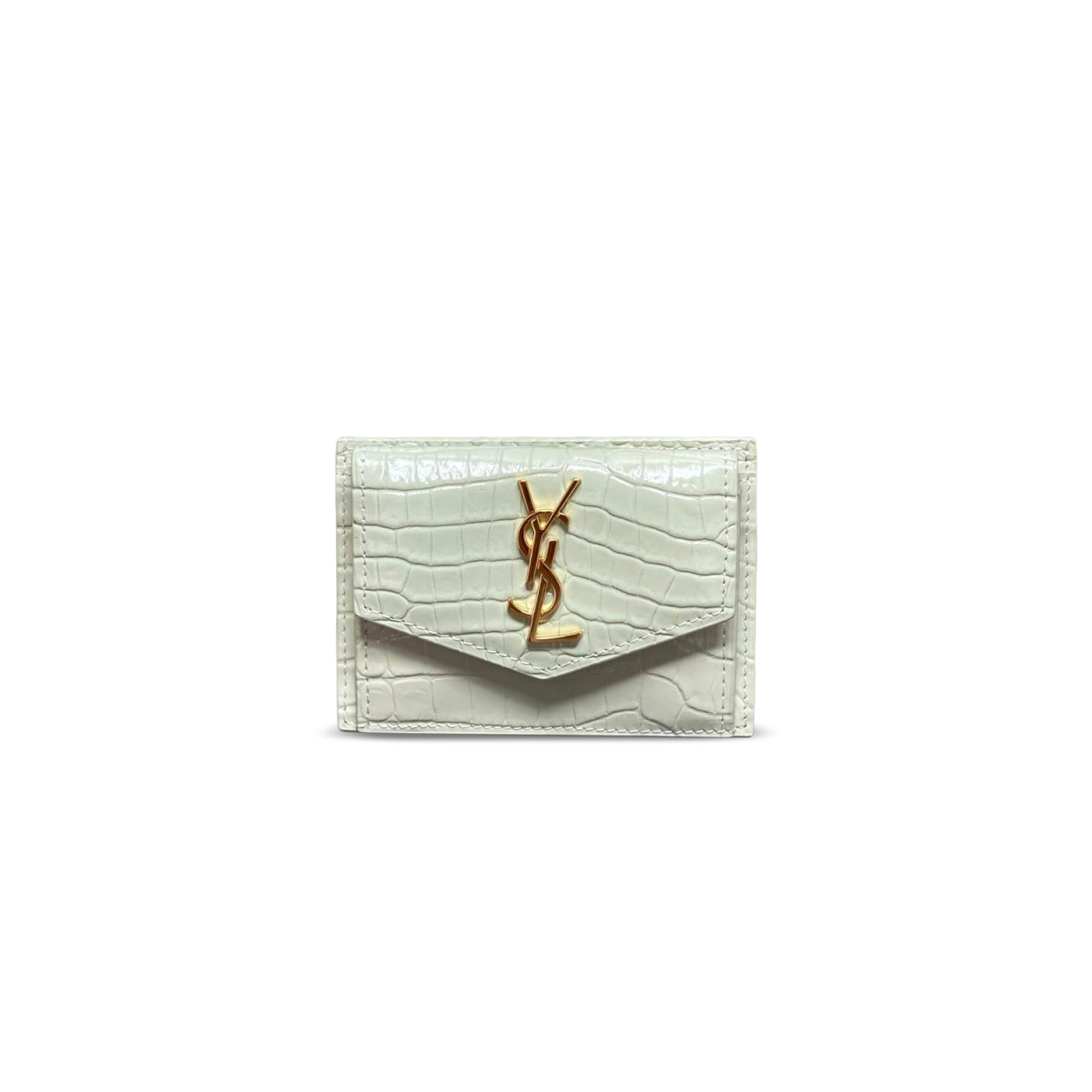 YSL UPTOWN FLAP CARD CASE IN CROCODILE-EMBOSSED SHINY LEATHER 582305 (10.5*7*1.5cm)